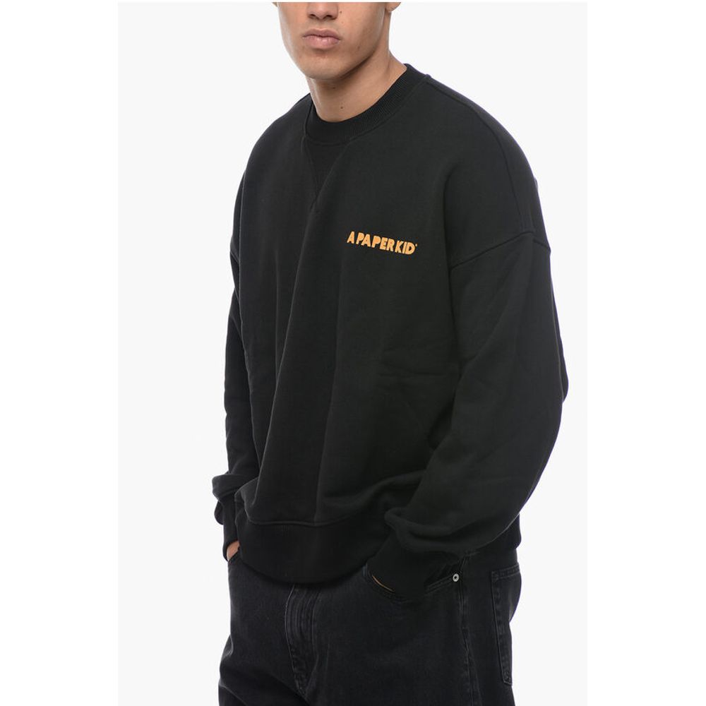 A Paper Kid Brushed Cotton Crew-neck Sweatshirt with Printed Logo