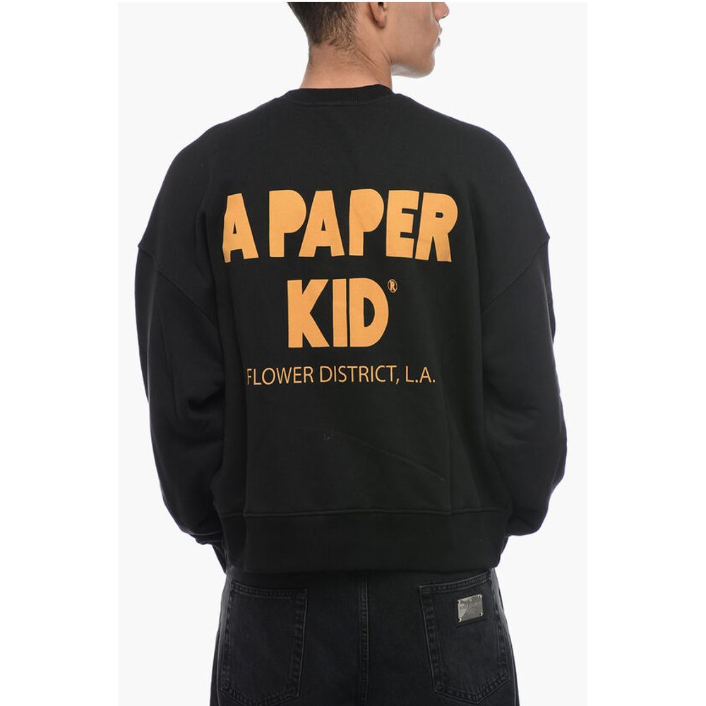 A Paper Kid Brushed Cotton Crew-neck Sweatshirt with Printed Logo