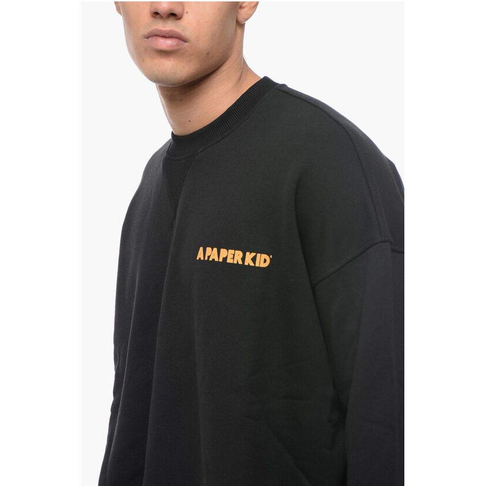 A Paper Kid Brushed Cotton Crew-neck Sweatshirt with Printed Logo