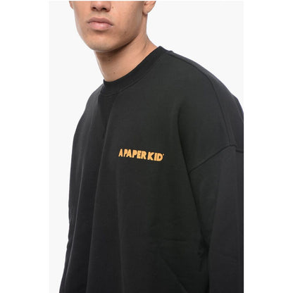 A Paper Kid Brushed Cotton Crew-neck Sweatshirt with Printed Logo