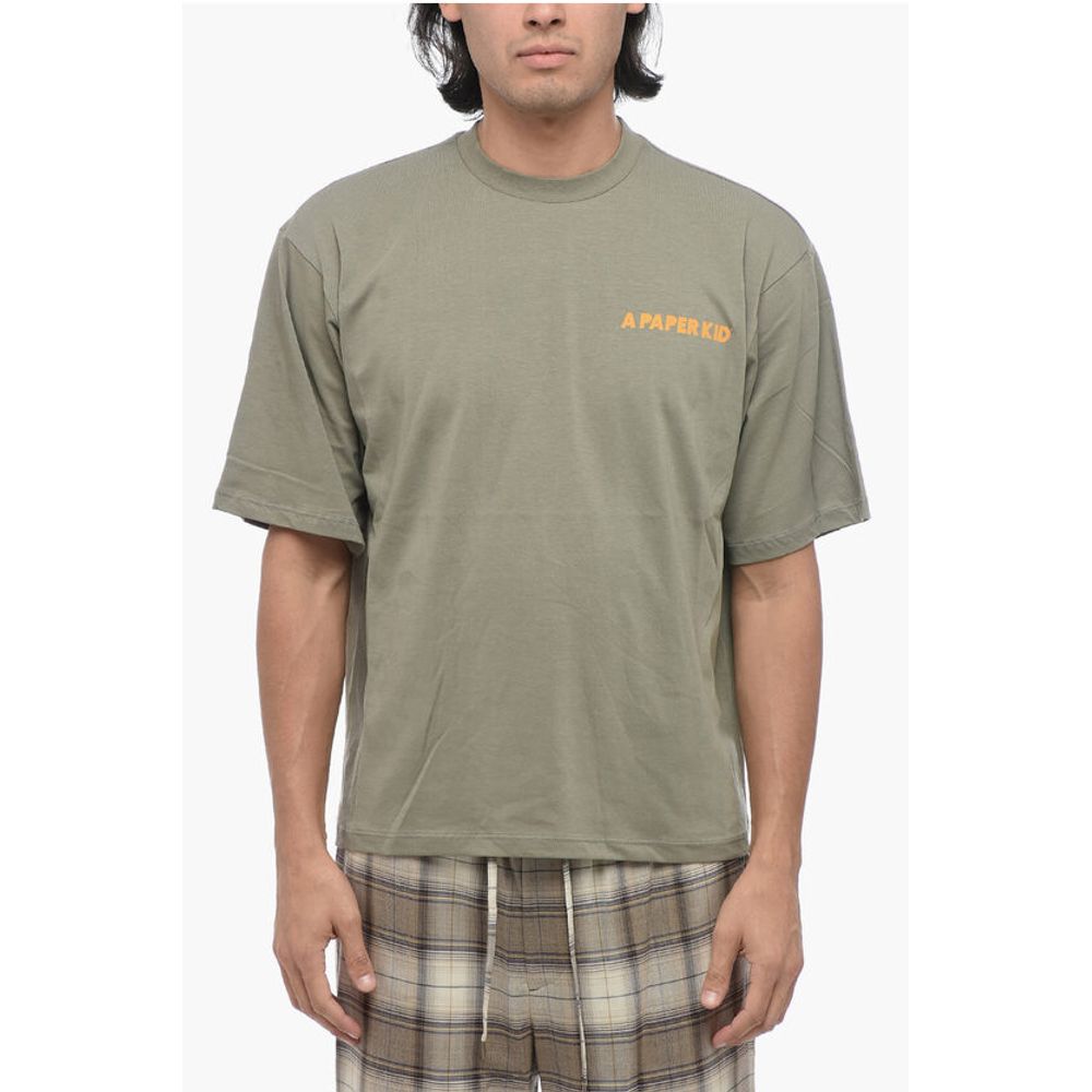 A Paper Kid Solid Color Crew-neck T-Shirt with Printed Logo
