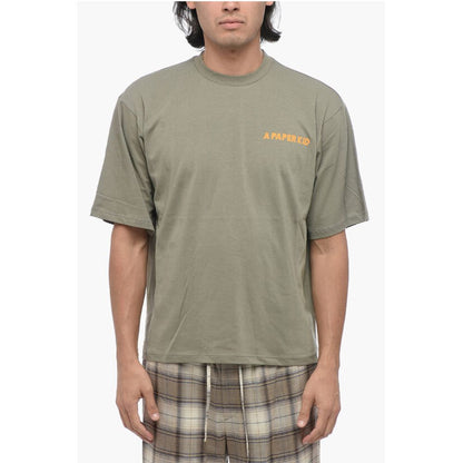 A Paper Kid Solid Color Crew-neck T-Shirt with Printed Logo