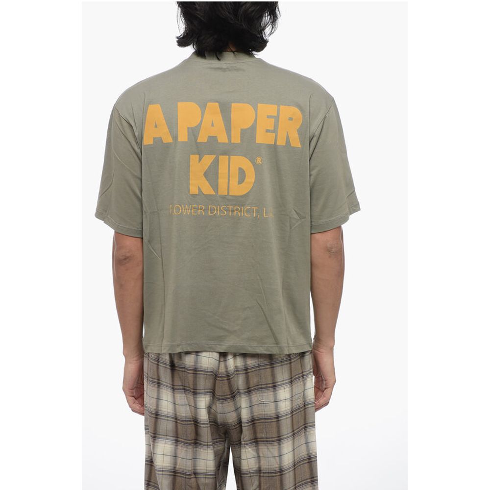 A Paper Kid Solid Color Crew-neck T-Shirt with Printed Logo