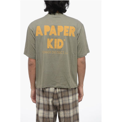 A Paper Kid Solid Color Crew-neck T-Shirt with Printed Logo