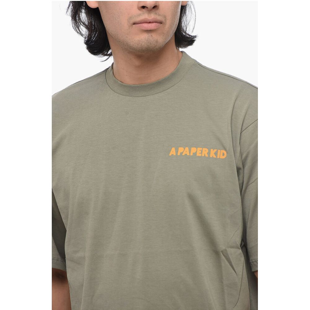 A Paper Kid Solid Color Crew-neck T-Shirt with Printed Logo