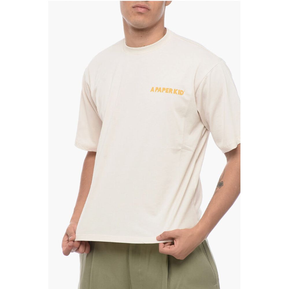 A Paper Kid Solid Color Crew-neck T-Shirt with Printed Logo