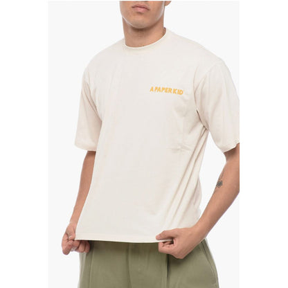 A Paper Kid Solid Color Crew-neck T-Shirt with Printed Logo