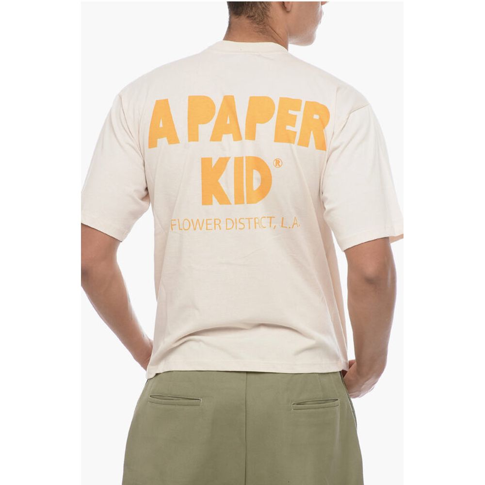 A Paper Kid Solid Color Crew-neck T-Shirt with Printed Logo