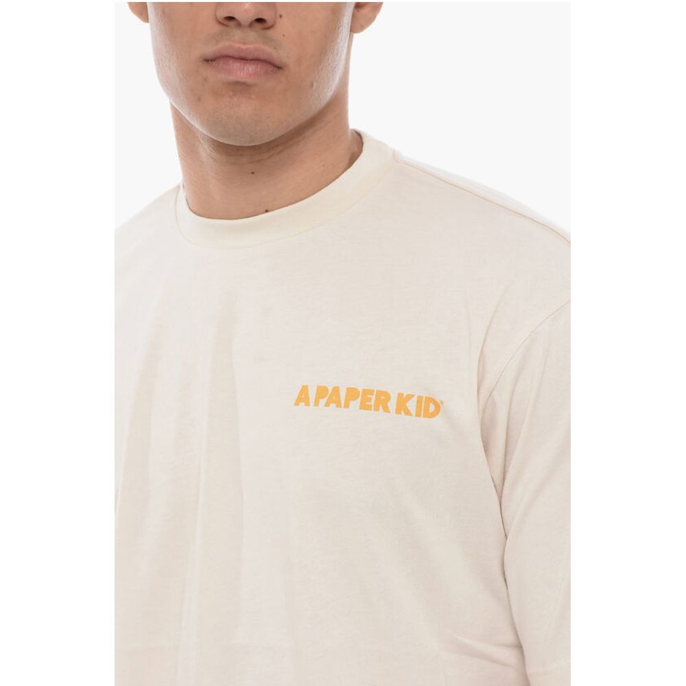 A Paper Kid Solid Color Crew-neck T-Shirt with Printed Logo