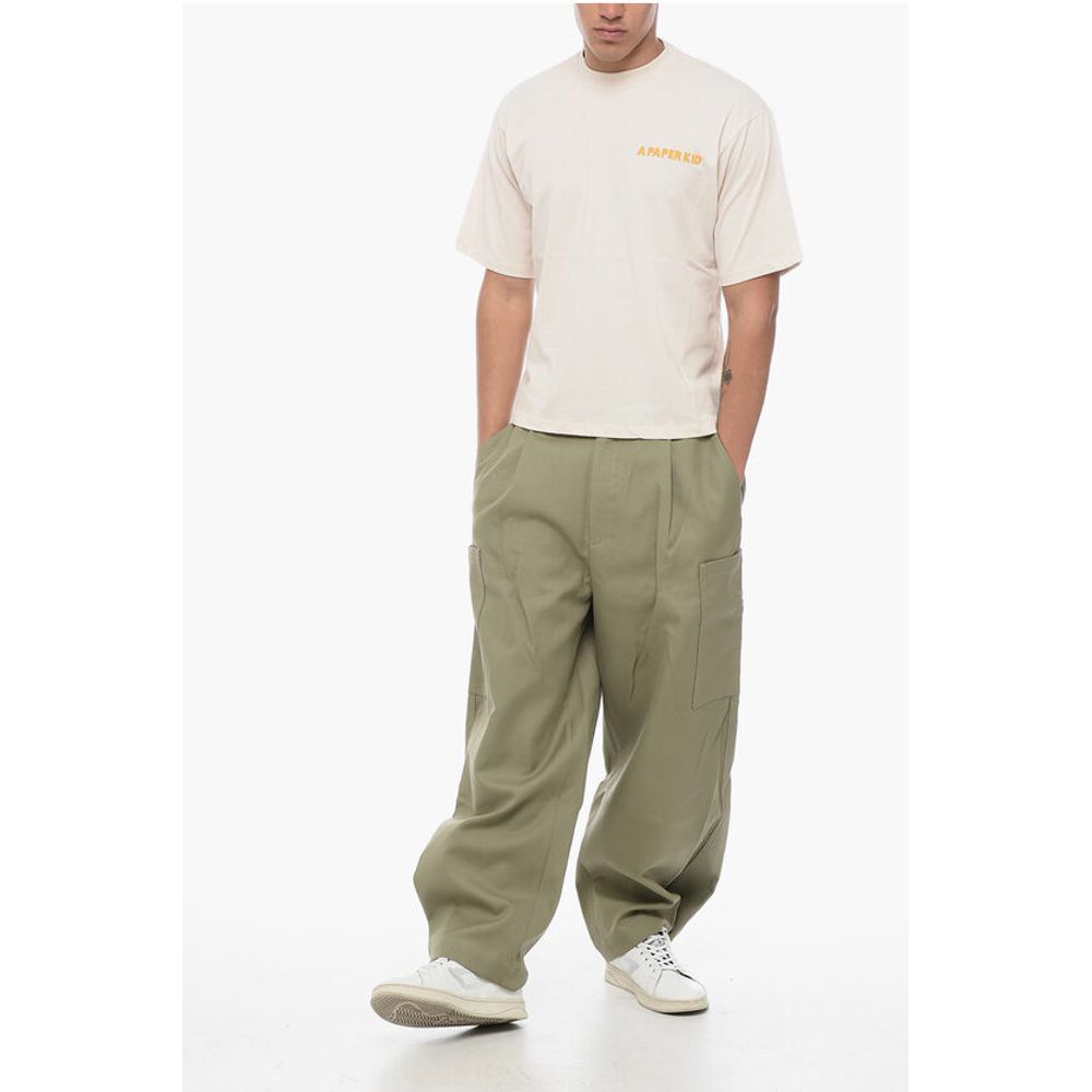 A Paper Kid Solid Color Crew-neck T-Shirt with Printed Logo