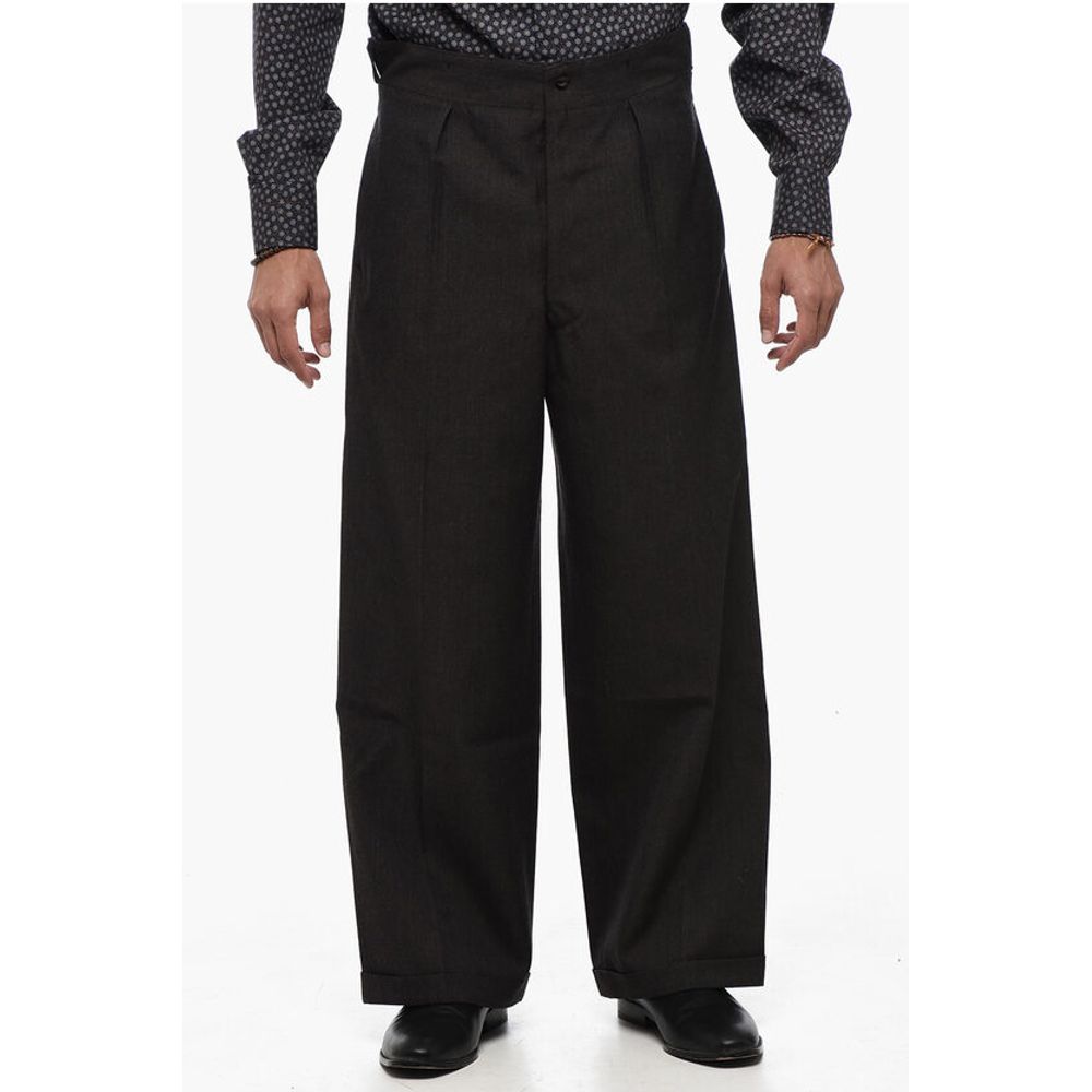 Maison Margiela MM0 Single-pleated Wide Leg Wool Pants