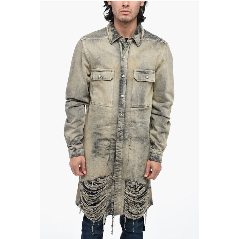 Rick Owens Distressed Denim Overshirt with Fringed Hem