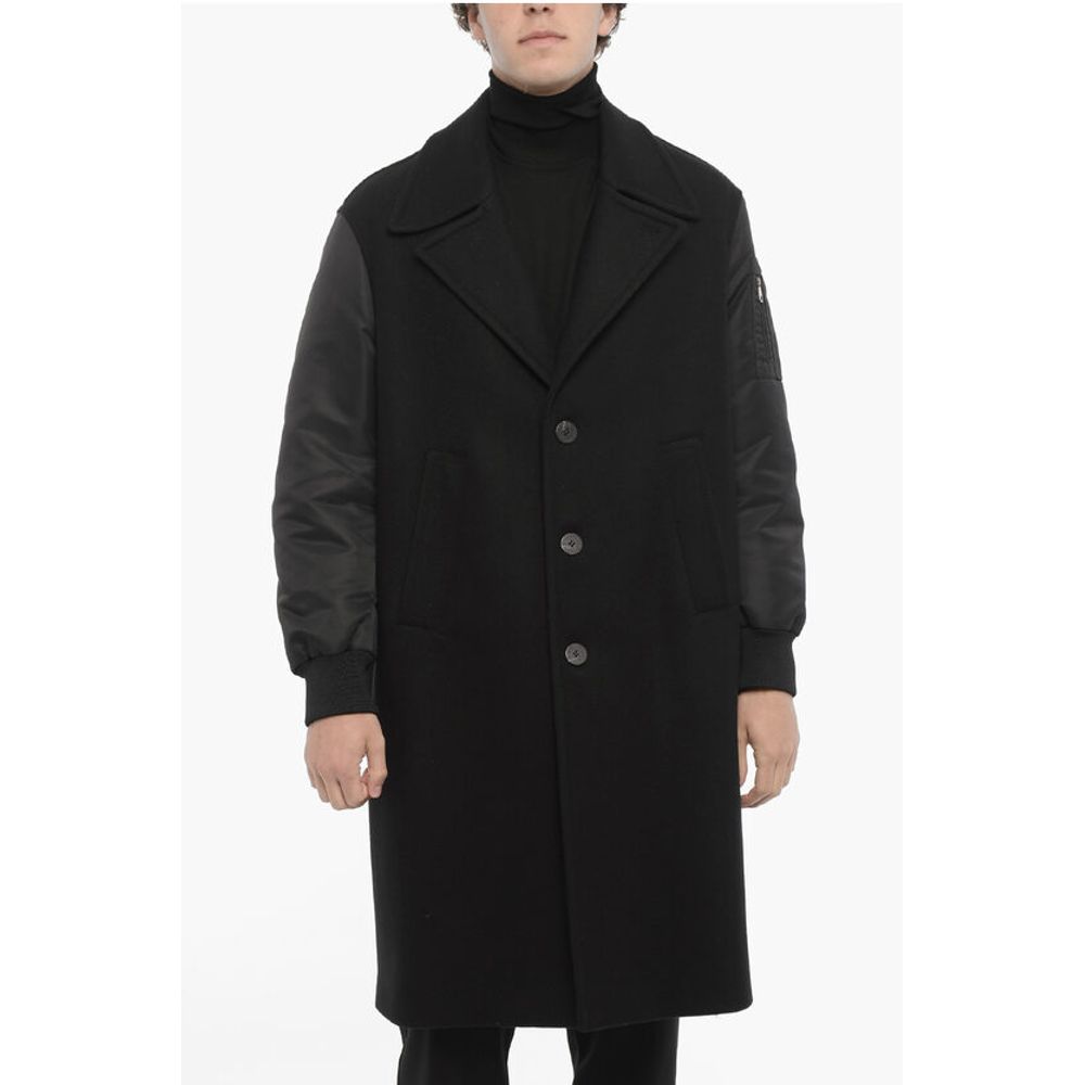 Neil Barrett Wool Coat with Nylon Sleeves