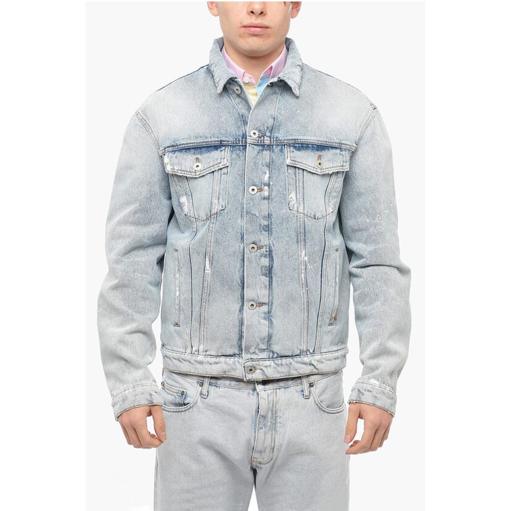 Heron Preston Distressed Denim Jacket with Logo Patch
