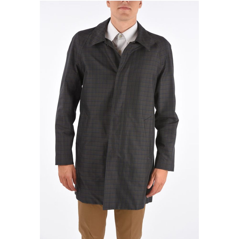 Corneliani shephard's check hidden closure balmacaan coat