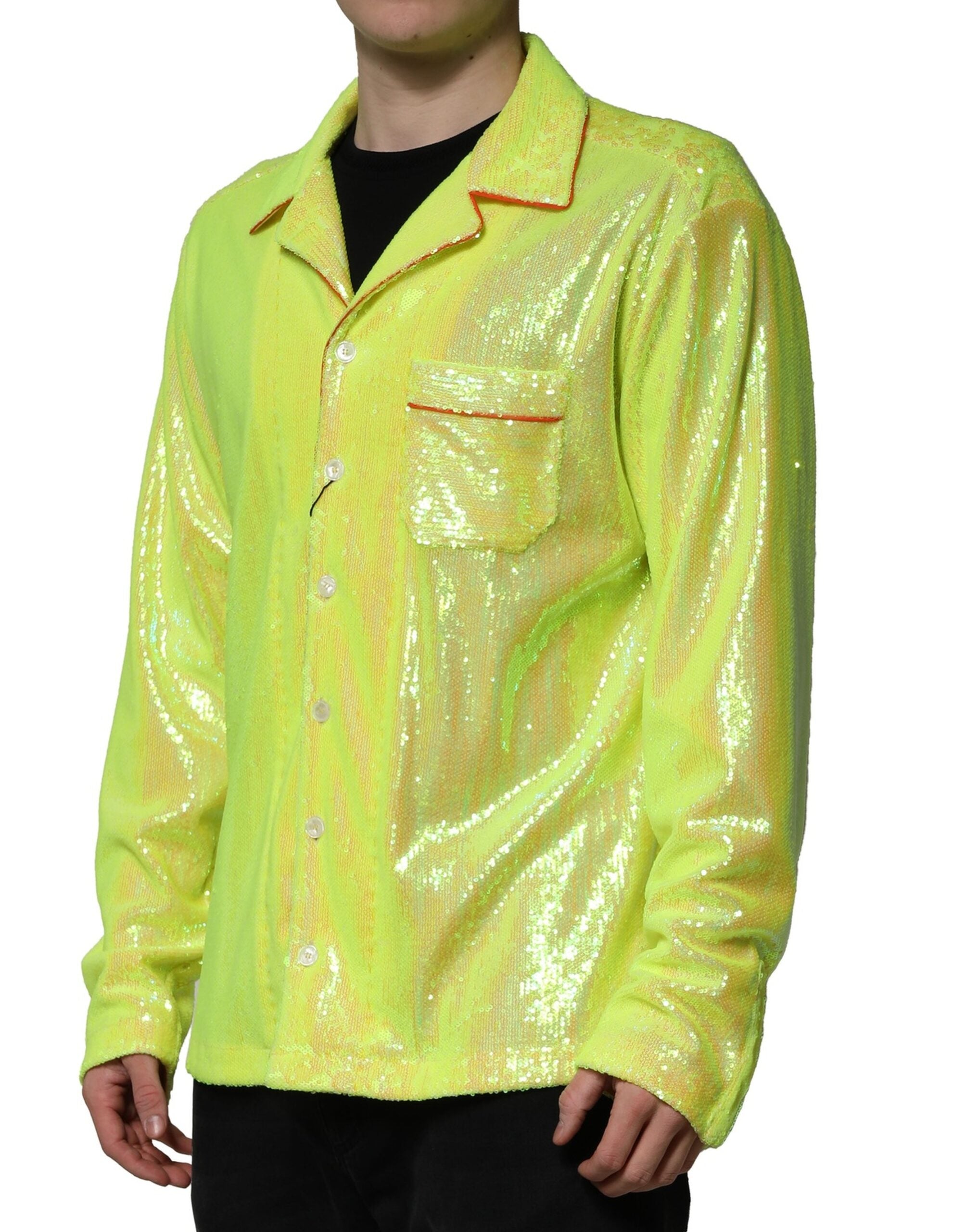 Dolce & Gabbana Yellow Sequin Polyester Lounge Casual Shirt