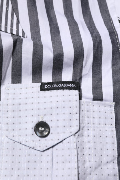 Dolce & Gabbana White Gray Striped Cotton Men Casual Shirt