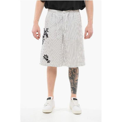 Dolce & Gabbana Pinstriped Cotton Shorts with Sequined Embroideries