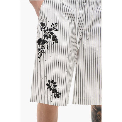 Dolce & Gabbana Pinstriped Cotton Shorts with Sequined Embroideries