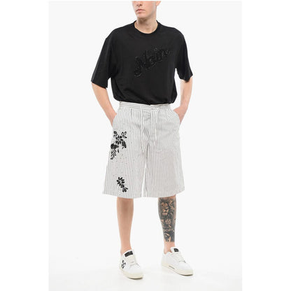 Dolce & Gabbana Pinstriped Cotton Shorts with Sequined Embroideries