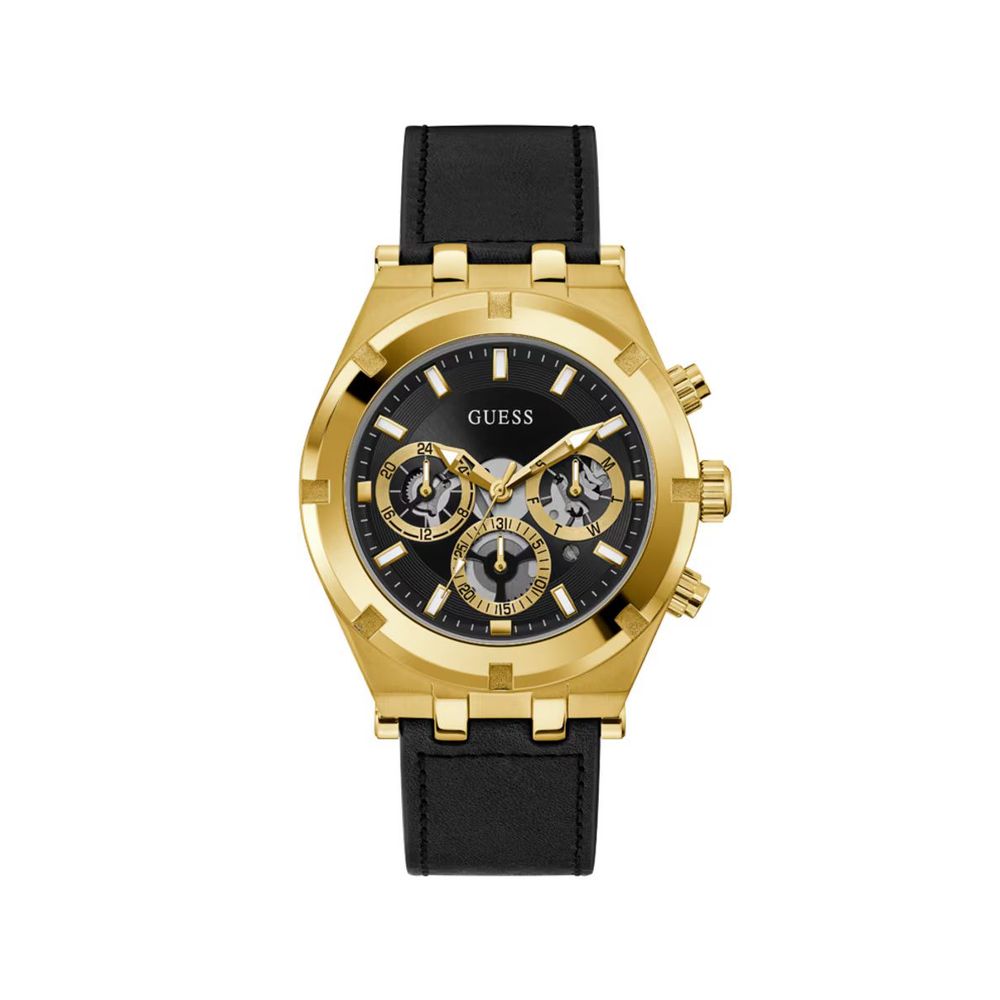 Gouden horloge van Guess met een zwarte band voor heren