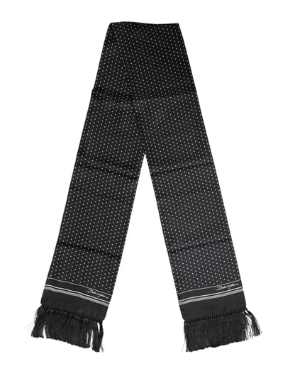 Dolce & Gabbana Black White Polka Dot Fringes Foulard Scarf