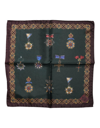 Dolce & Gabbana Green Medals Silk Square Foulard Scarf