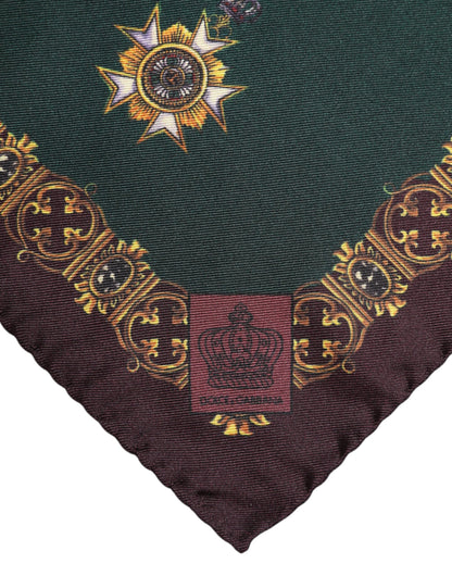 Dolce & Gabbana Green Medals Silk Square Foulard Scarf