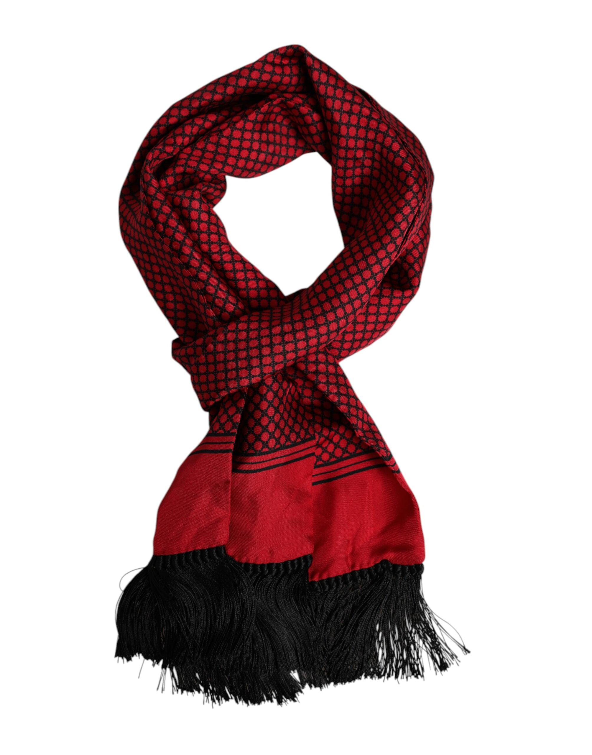 Dolce & Gabbana Red Dotted Silk Fringes Men Foulard Scarf