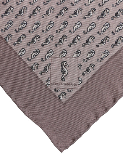 Dolce & Gabbana Brown Sea Horse Silk Square Foulard Scarf
