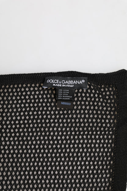 Dolce & Gabbana Black Patterned Cotton Square Foulard Scarf