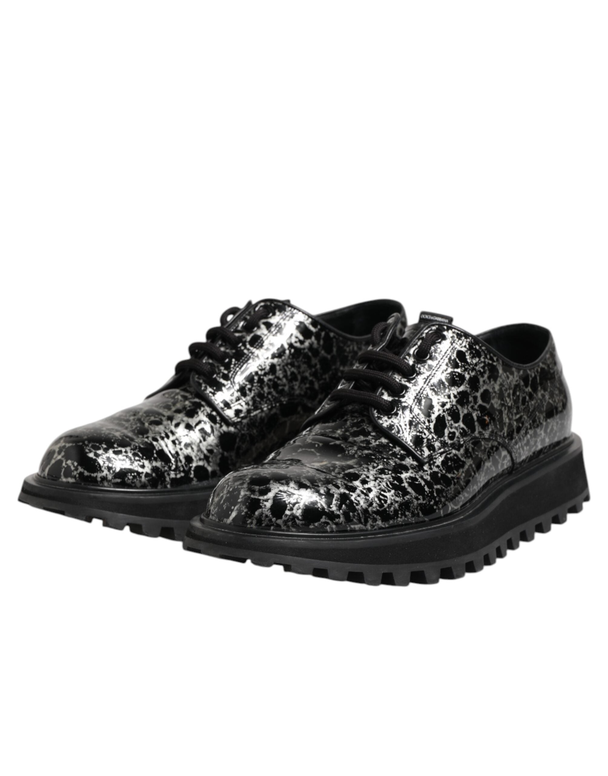 Dolce & Gabbana Black White Calfskin Chunky Derby Shoes