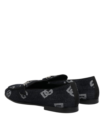 Dolce & Gabbana Blue Logo Cotton Loafers Formal Dress Shoes
