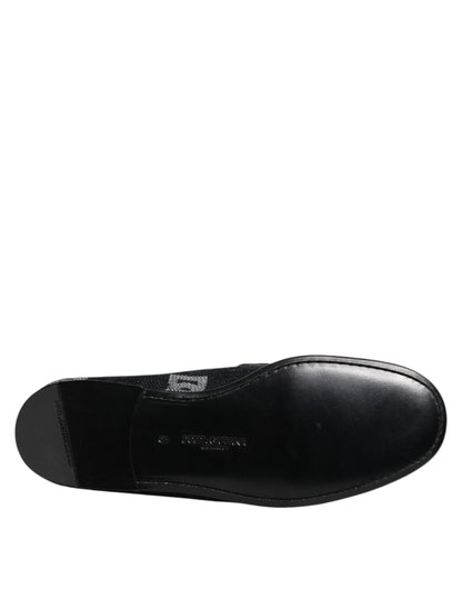 Dolce & Gabbana Blue Logo Cotton Loafers Formal Dress Shoes