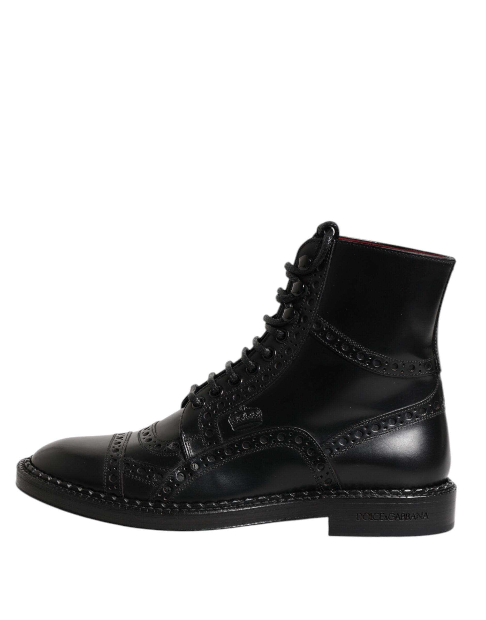 Dolce & Gabbana Black Leather Lace Up Mid Calf Boots Shoes