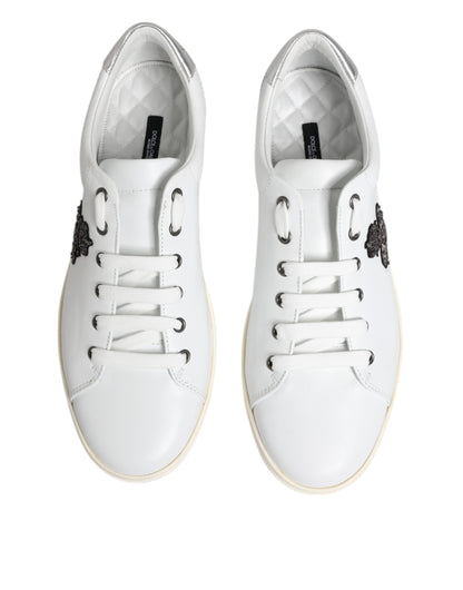 Dolce & Gabbana White Crown Bee Leather Low Top Sneakers Shoes