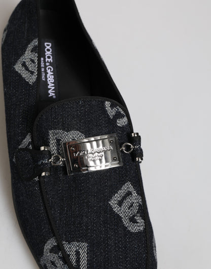 Dolce & Gabbana Blue Logo Cotton Loafers Formal Dress Shoes