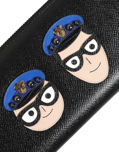 Dolce & Gabbana Black Leather #DGFAMILY Zipper Continental Mens Wallet