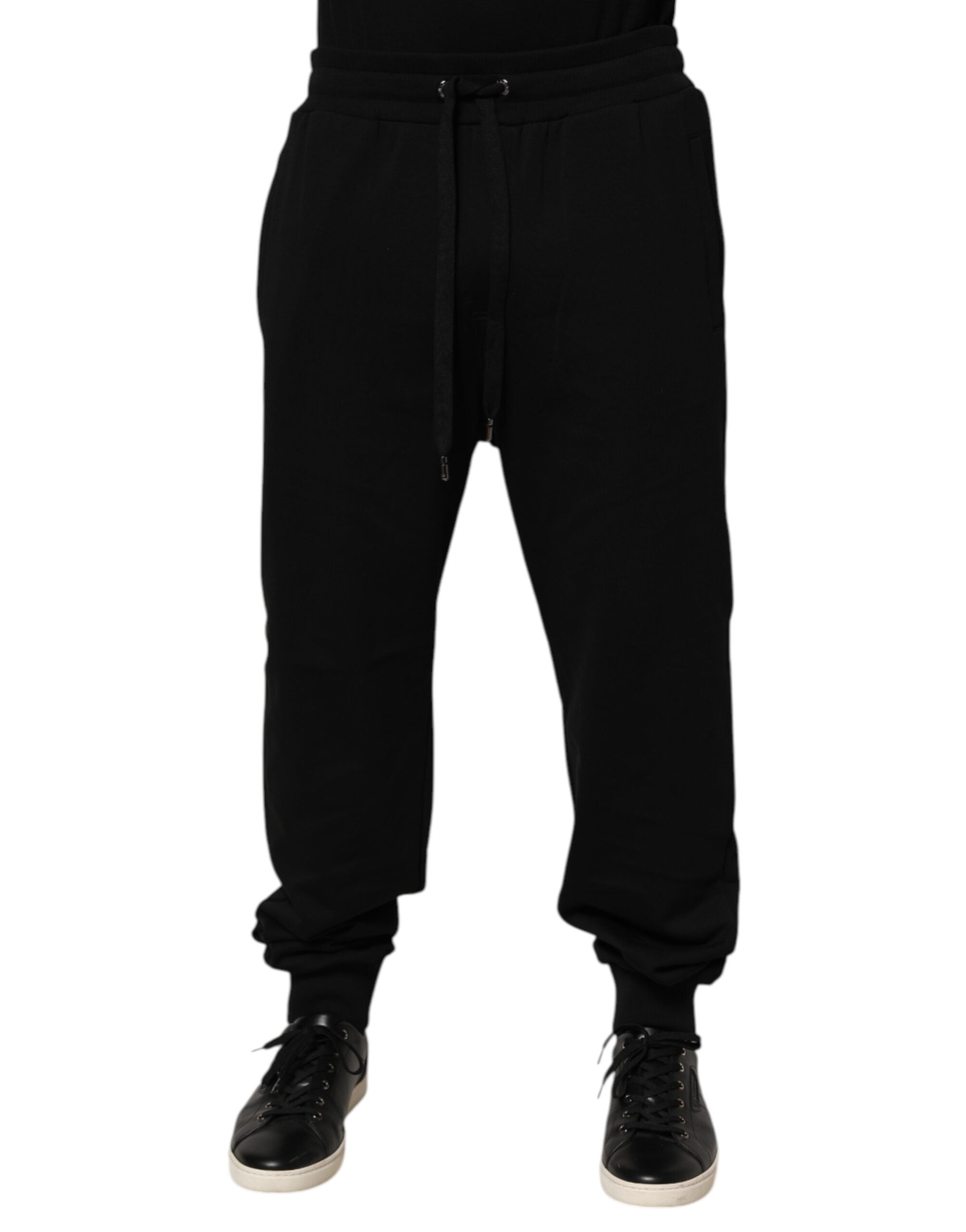 Dolce & Gabbana Black Cotton Drawstring Logo Sweatpants Pants