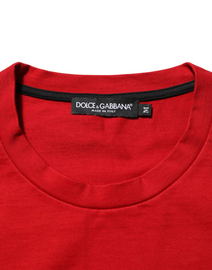 Dolce & Gabbana Red Logo Eye Print Cotton Short Sleeve T-shirt