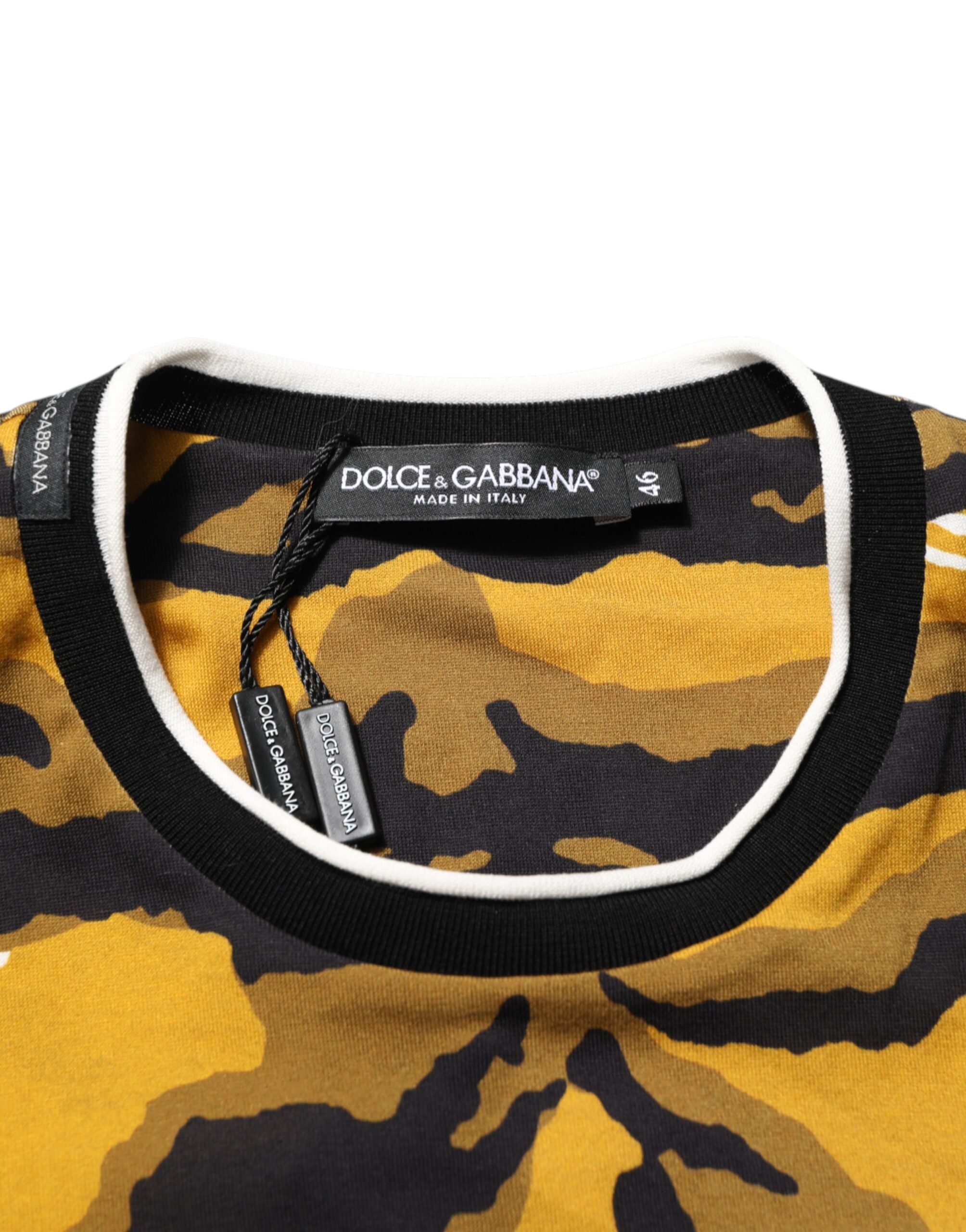 Dolce & Gabbana Multicolor Leopard Palm Leaf Men Crew Neck T-shirt