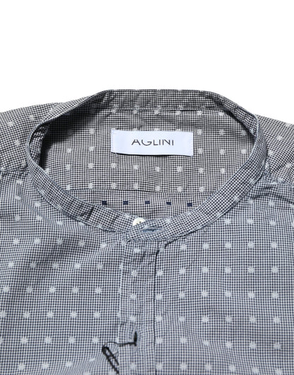 AGLINI Gray Polka Dot Cotton Button Down Long Sleeves Shirt
