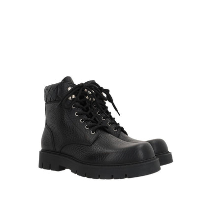 Bottega Veneta Black Calfskin Lace-Up Boots