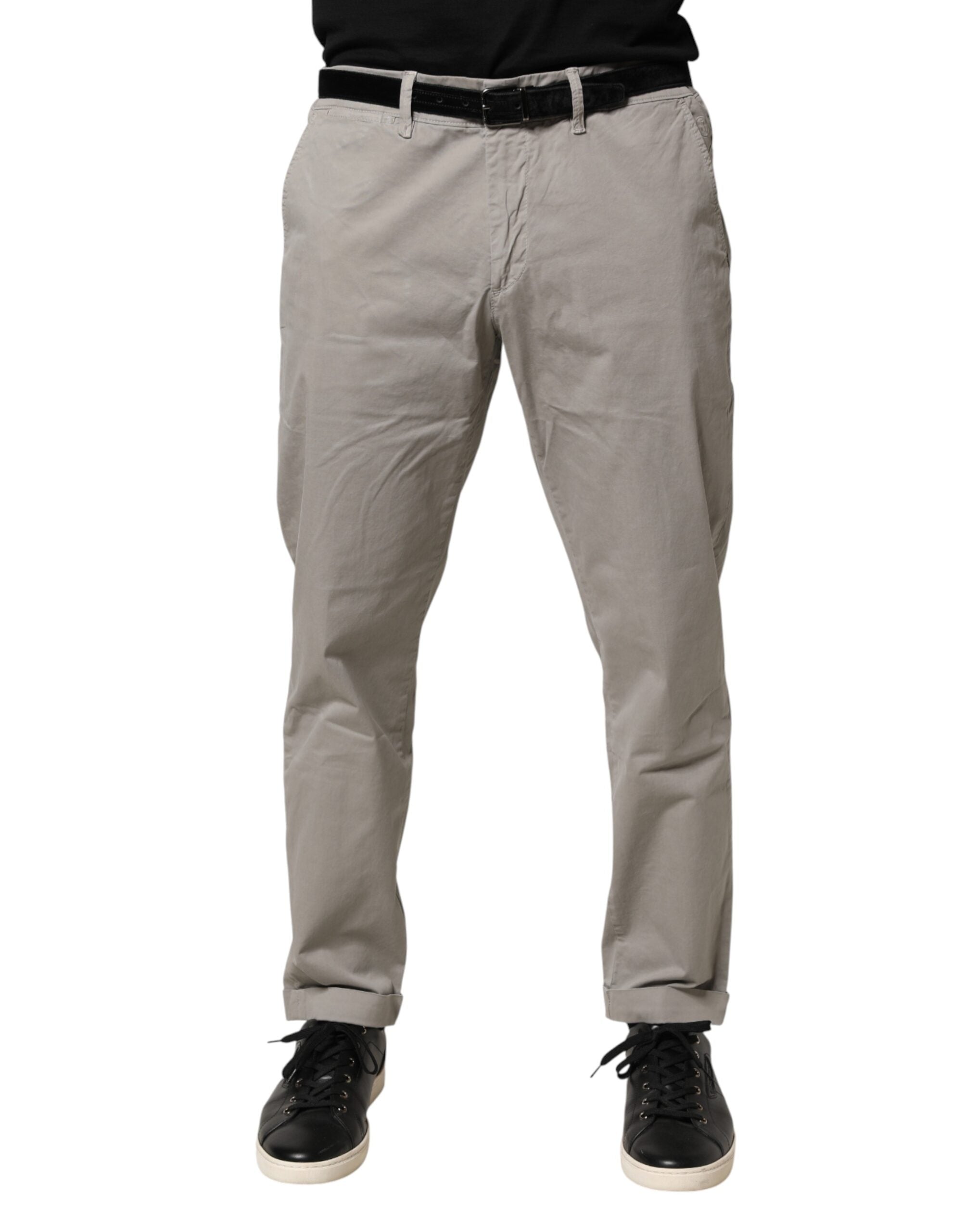 Jeckerson Gray Cotton Stretch Tapered Fit Men Chino Trouser Pants