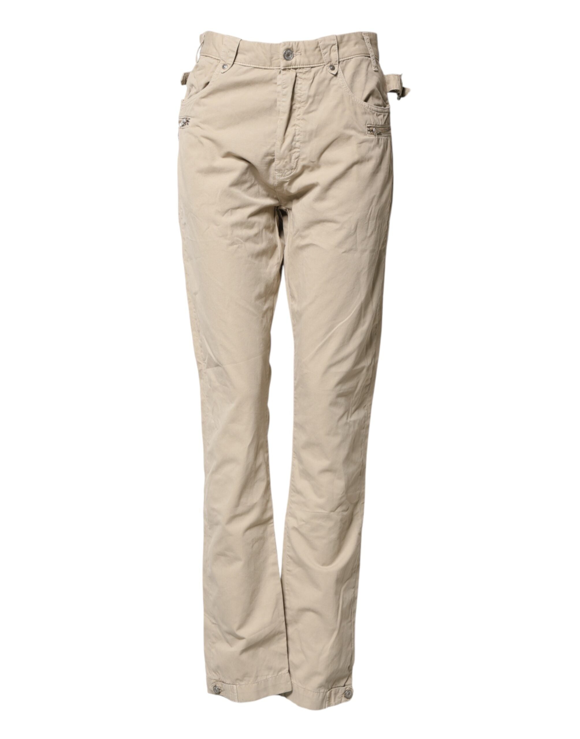 Daniele Alessandrini Beige Cotton Mid Waist Straight Men Denim Jeans