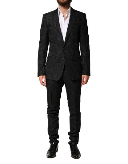 Dolce & Gabbana Black Brocade Single Breasted 2 Piece Suit