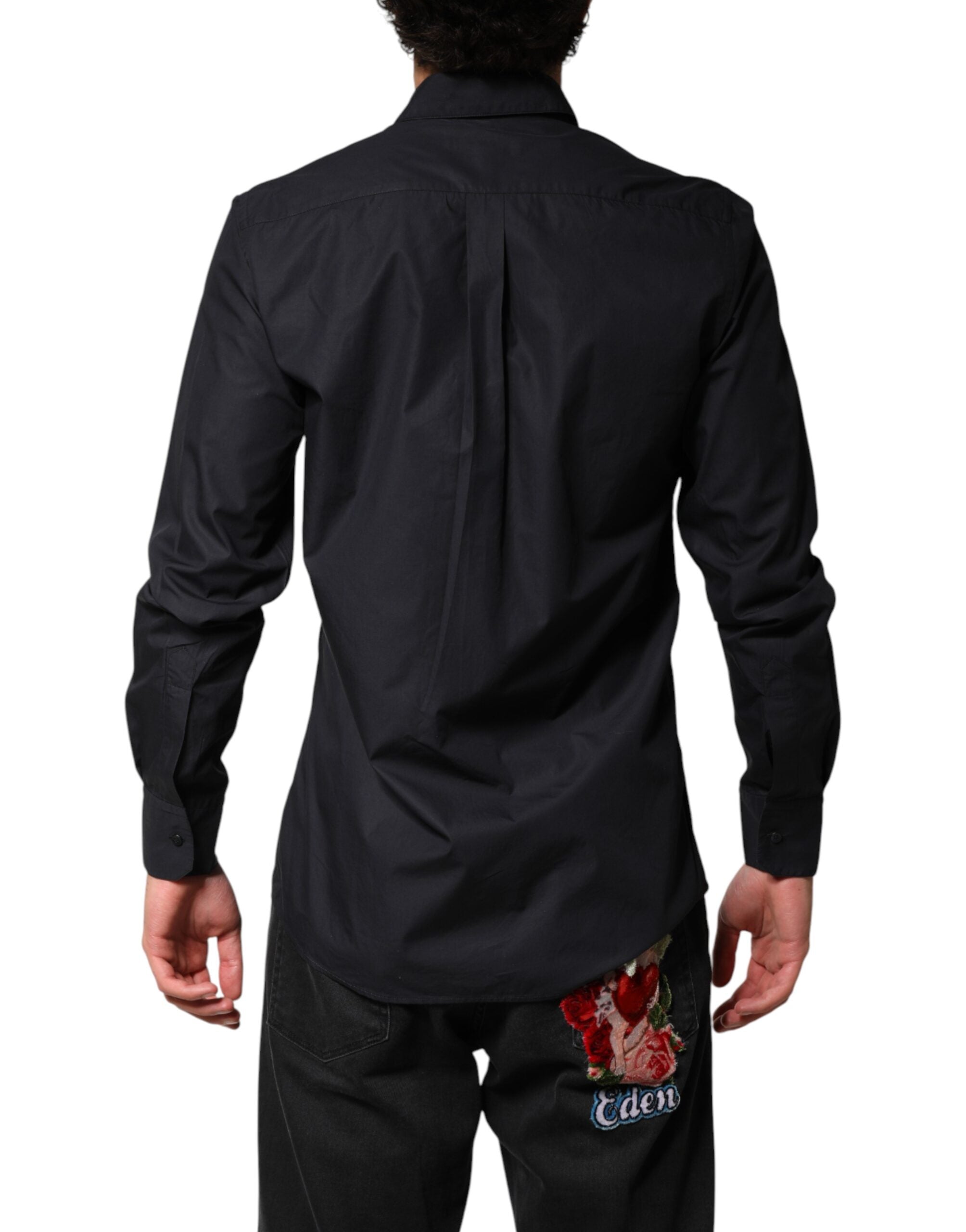 Dolce & Gabbana Black Cotton Long Sleeves Dress Formal Shirt