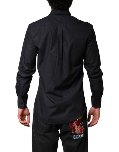Dolce & Gabbana Black Cotton Long Sleeves Dress Formal Shirt