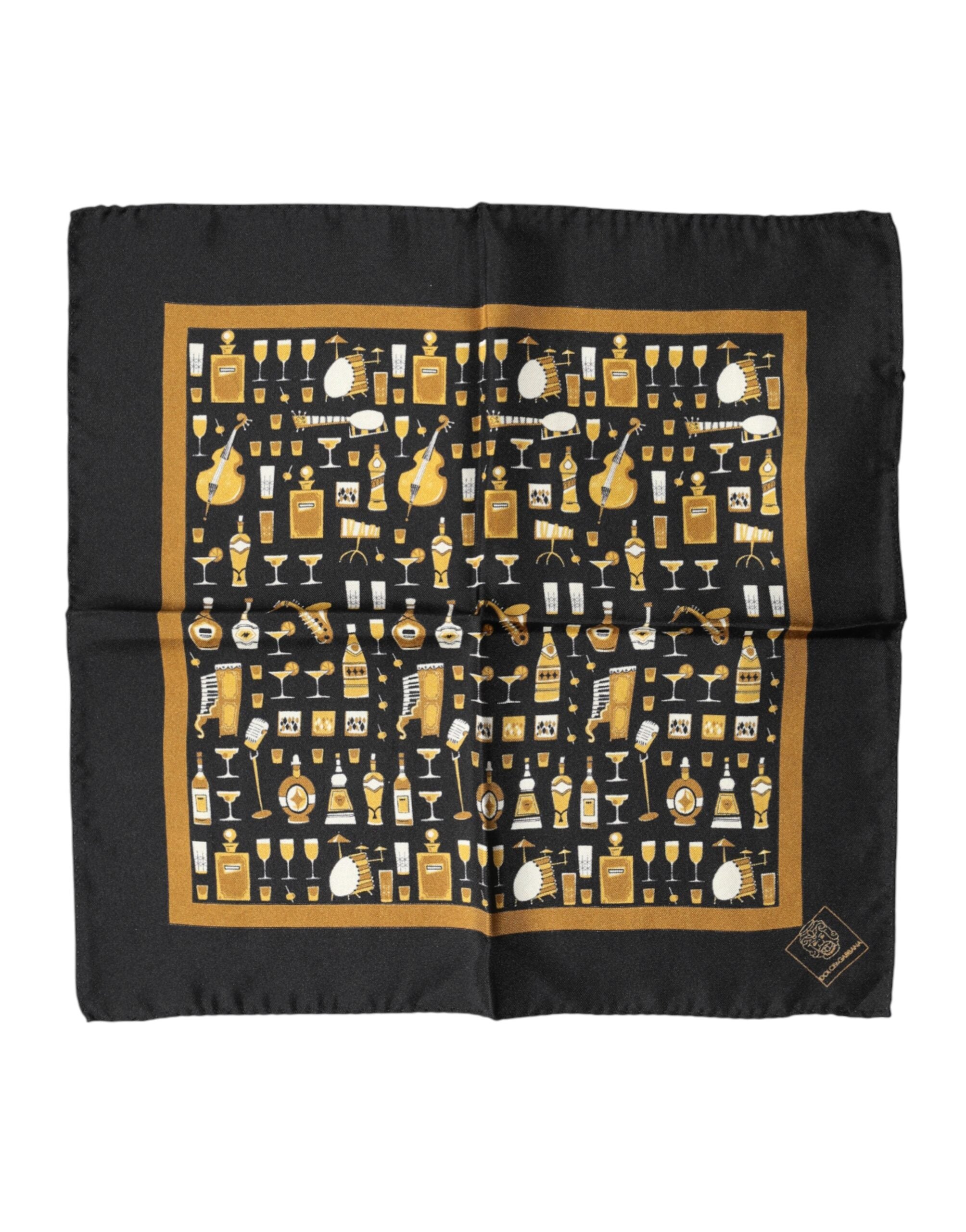 Dolce & Gabbana Black Jazz Club Square Handkerchief Scarf