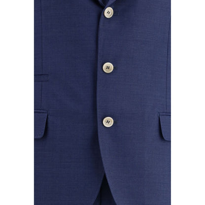 Brunello Cucinelli Blue Fleece Wool Two-Piece Suit
